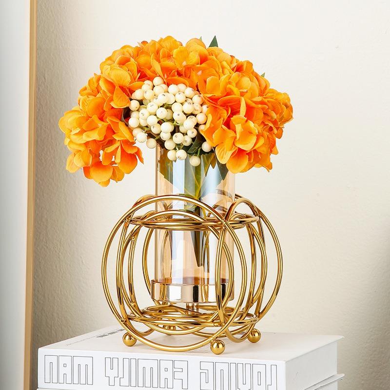 BRGolden Hollow Glass Vase Geometric Semi-circular Stand Floral Vases Terrarium Hydroponics Flower Pot Home Decoration AccessoriesEY