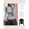 Pleated Slim Fit Long-Sleeve Turtleneck Top for Autumn and Winter