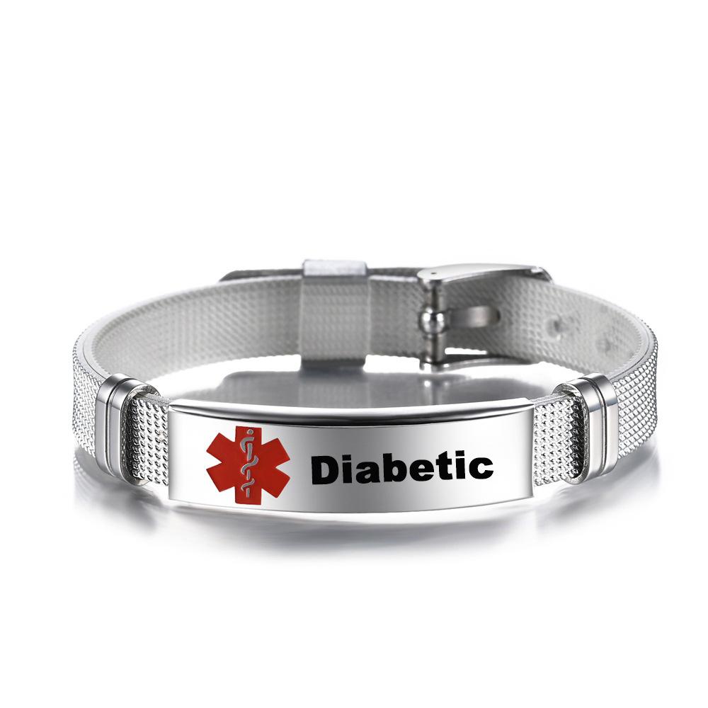 Medical Alert ID Bracelet Emergency First Aid Health Monitoring Laser Engraved Satinless Steel Adjustable Bracelet for Men Women