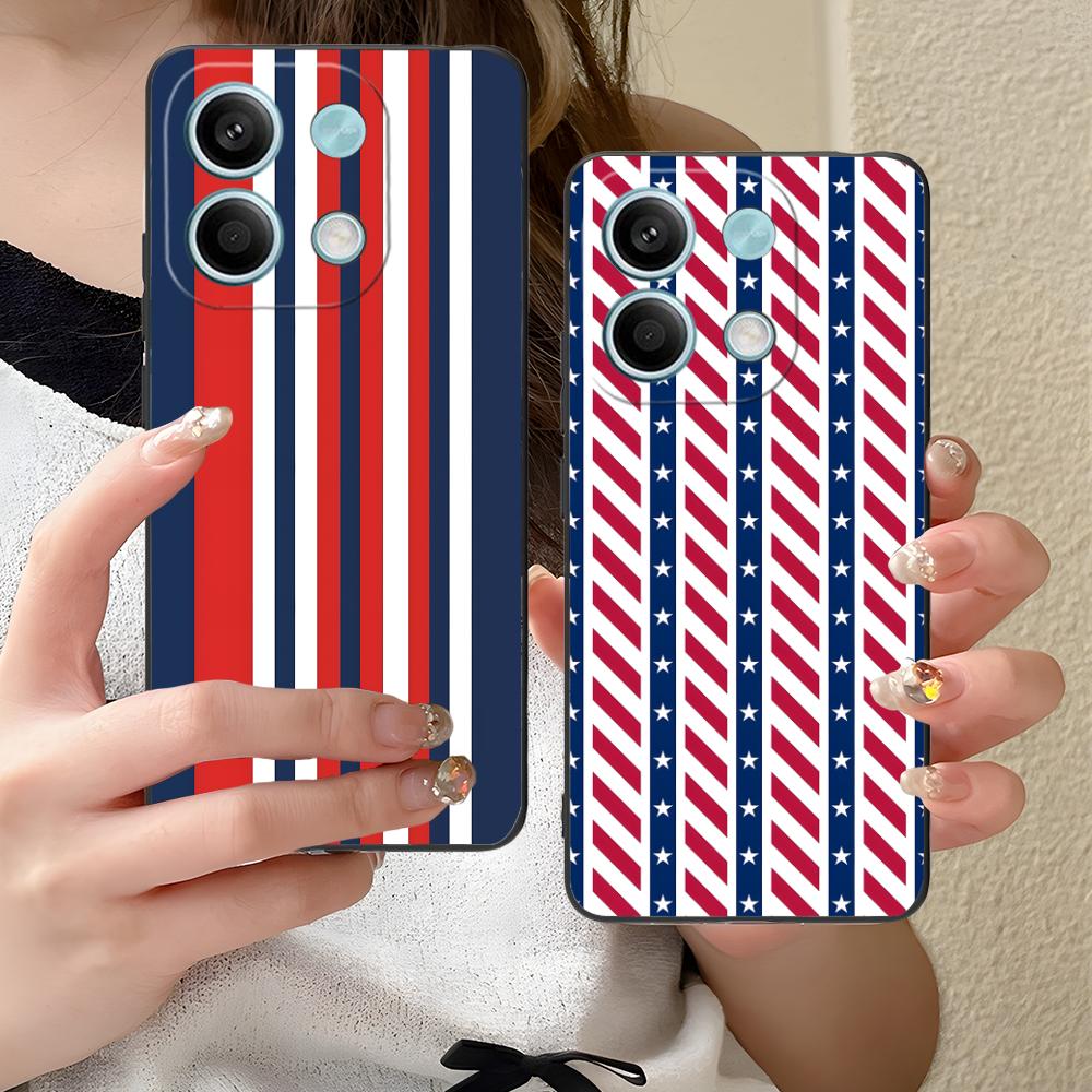 Red Blue Stripe Mobile Phone Case for Xiaomi Redmi Note 14 13 12 11 S Pro Plus 4G 5G Colorful Printing Cover Pretty Luxury Cover