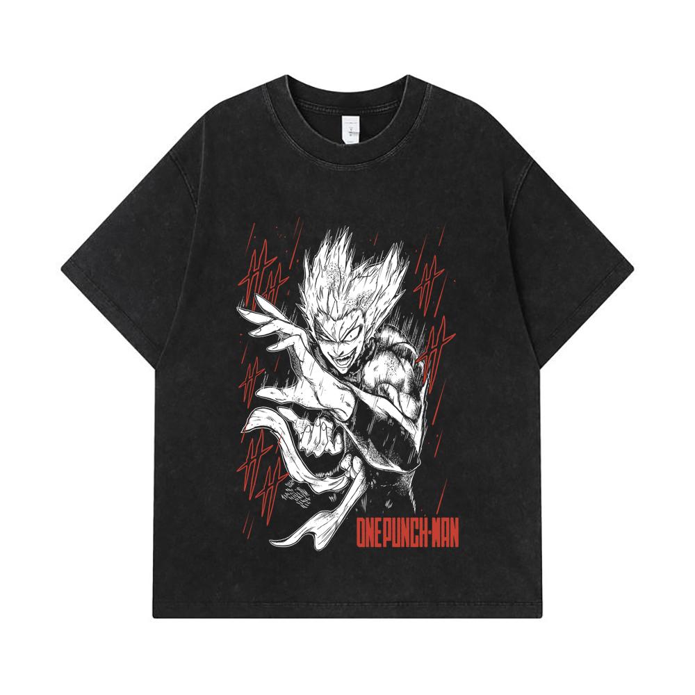 275 GSM Washed T-shirts 100% Cotton One Punch Man V4 Garou Print Unisex Heavy Cotton T Shirt