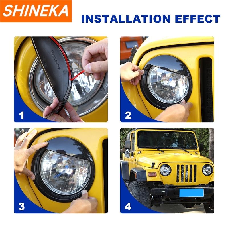 SHINEKA Car Front Headlight Lamp Decoration Cover for Jeep Wrangler TJ 1997 1998 1999 2000 2001 2002-2006 Exterior Accessories