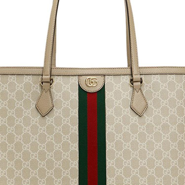GUCCI Canvas Tote Bag, Shopping Bag, Handbag, Shoulder Bag Medium Unisex Beige White