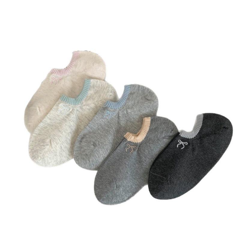 Summer Thin Women's Boat Socks, Anti-slip and Non-dropping, and Embroidered Bow Socks, Women's Shallow Mouth Breathable Casual Invisible Socks