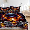 3pcs Ghost Rider Motorcycle Skull Decorative Bedding Set - Includes One Quilt Cover and Two Pillowcases (No Core) - Anime Cartoon Design for Bedroom a