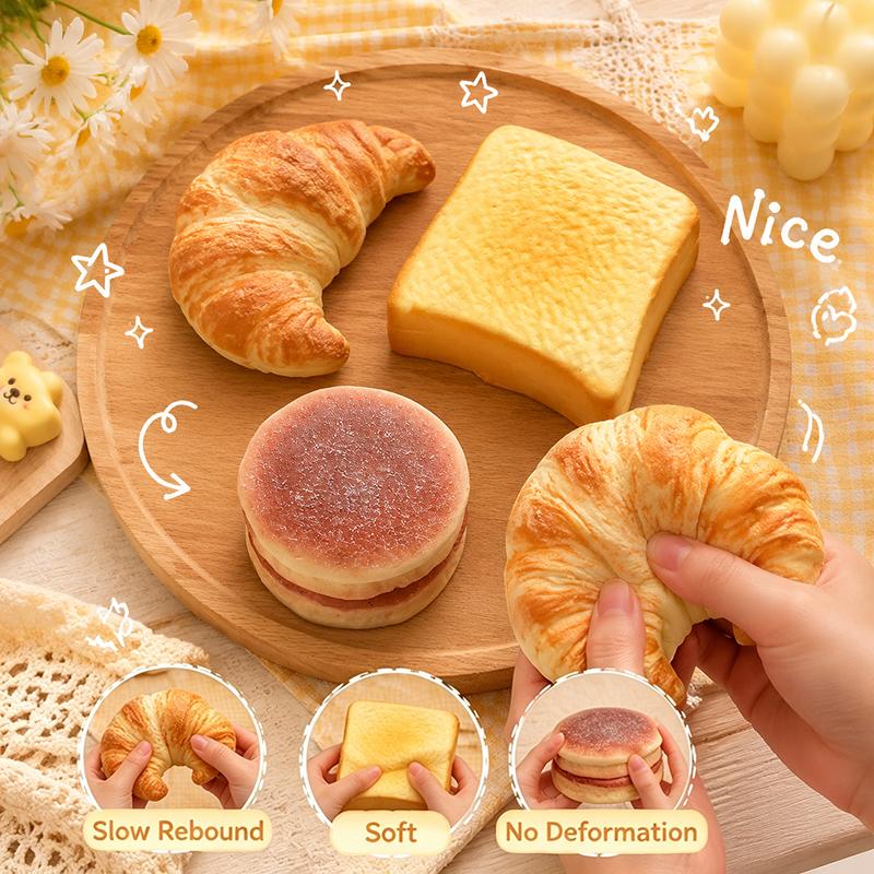Soft Slow Rebound Squishy Pu Simulation Croissant Toast Puff Pastry Stress Relief Toy Anti-Stress Ornament Desk Accessories