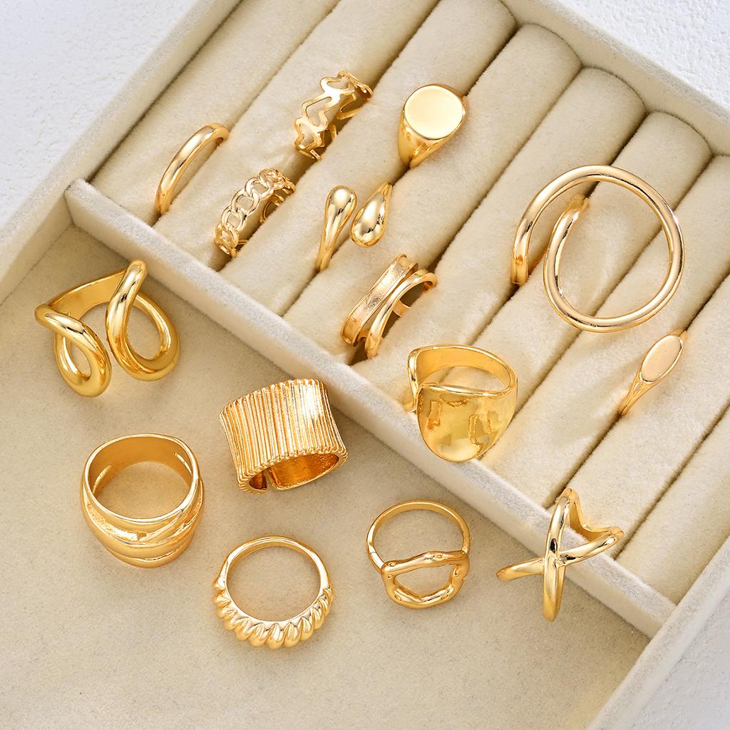 15 Pcs/Set Hip Hop Creative Irregular Rings for Women Men Punk Gold Color Exaggerated Hollow Out Knuckle Joint Ring Jewelry Gift