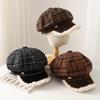 New Lamb Wool Fashion Octagonal Hat Women's Warm and Cold-proof Cap Retro Plaid Newsboy Hat Winter