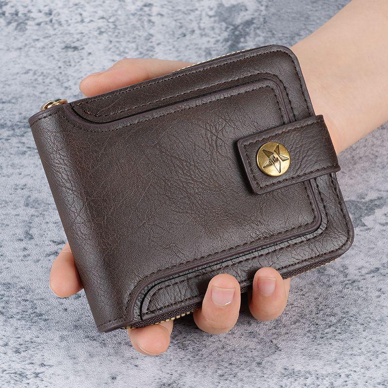 2024 Men's Retro Tri-fold Wallet with Zipper and Card Holder