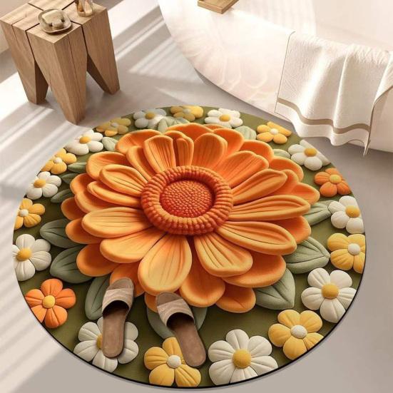 Floral Plush Diatomaceous Earth Floor Mat 3D Visual Flower Pattern Diatom Mud Floor Rugs