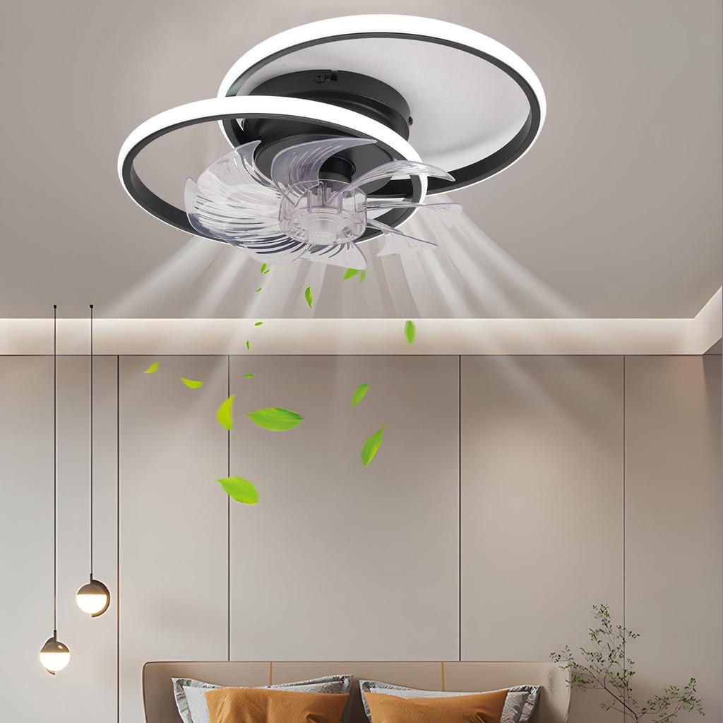 Deckenventilator mit zwei Ringen, LED-Licht und Fernbedienung, 85-265V, App-kompatibel