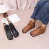 Retro Handmade Stitched Lace Up Genuine Leather Short Boots Square Toe Soft Sole Comfort Ankle Boots