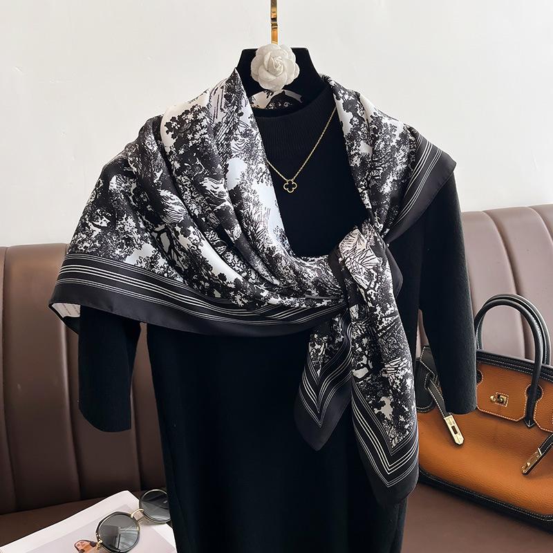 Spring Scarf Women's Luxury Design Polyester Material Smooth Scarf Soft Shawl Beach 90x90cm
