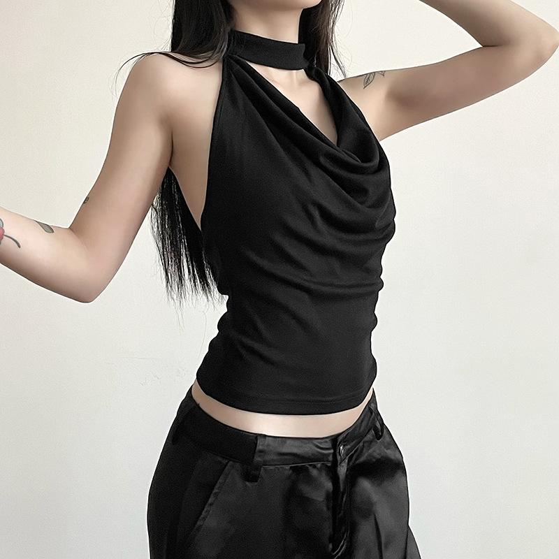 Solid Color Simple Casual All-match Cool Confident Sexy Beautiful High Street Summer Travel Women's Thin Halter Vest
