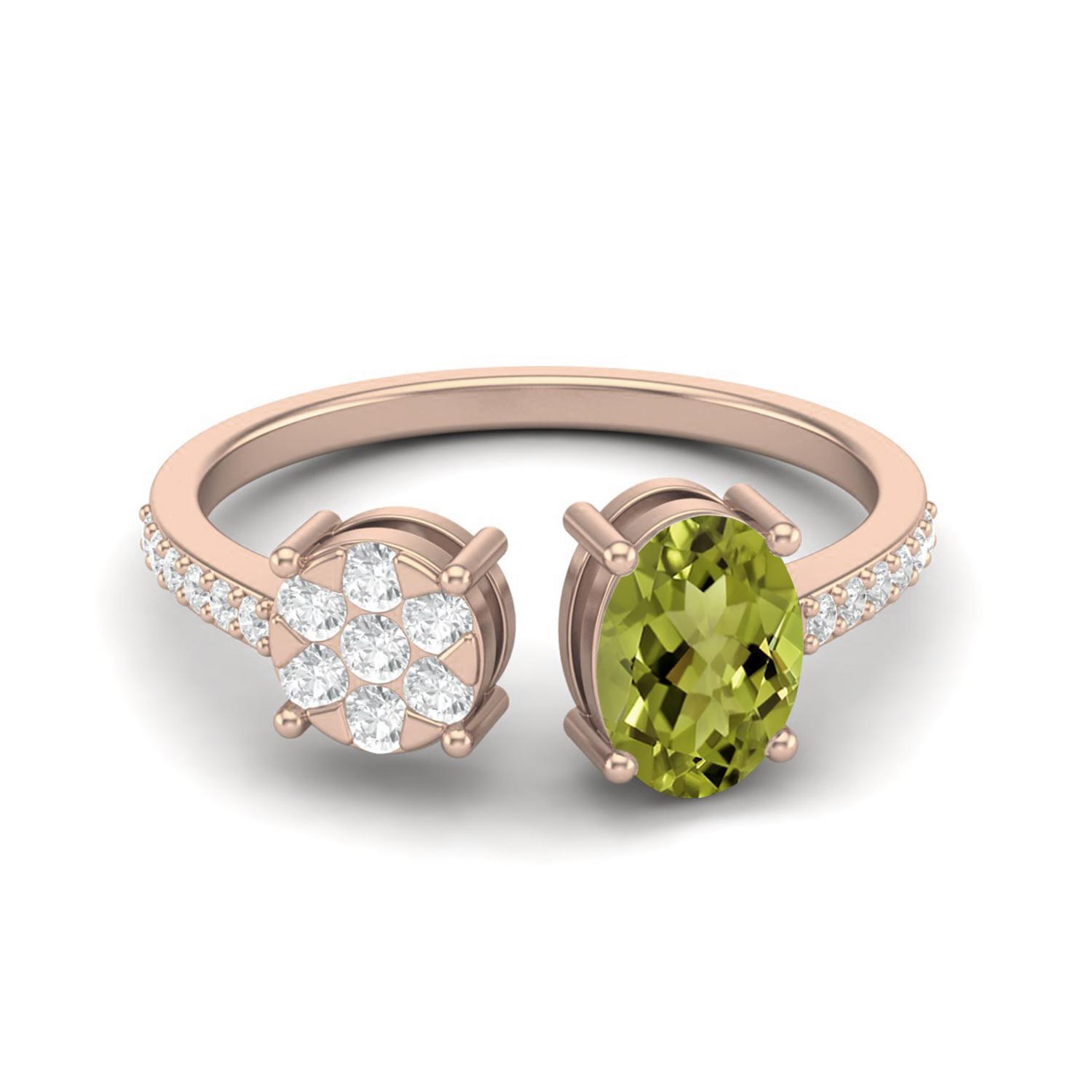 1.39 Ctw Oval Peridot 925 Sterling Silver Rose Vermeil Front Open Adjustable Women Wedding Ring 7