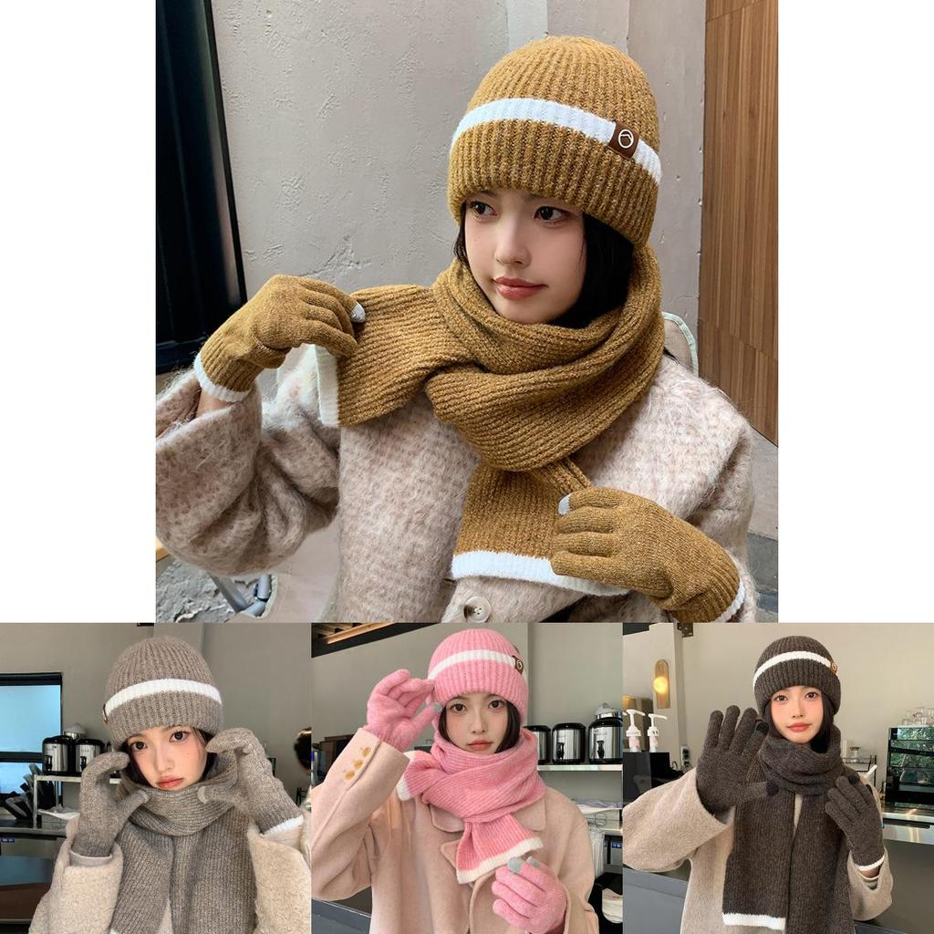 Classic Knit Hat Scarf Gloves Winter Set With Windproof Warmth For Women
