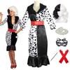 Girls Women Cruella Cosplay Adult Cruella De Vil Dress Mask Necklace Dalmatian Costume Deville Dress Halloween Costume