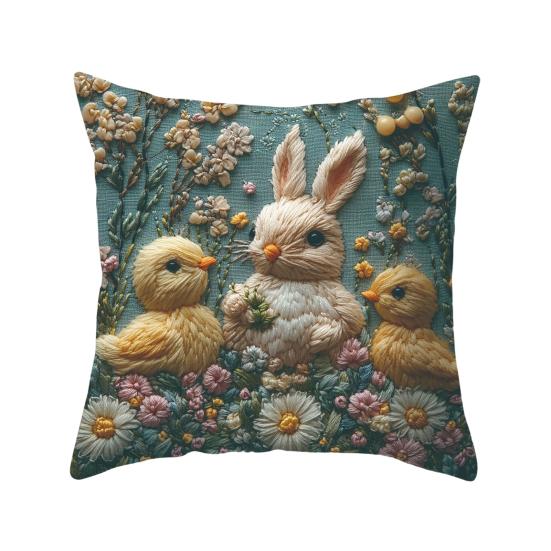 Easter Bunny Pillowcase Imitation Embroidery Lamb And Chick Print Pillowcase Farmhouse Throw Pillow Cover for Parties Living Room Couch Sofa Decor