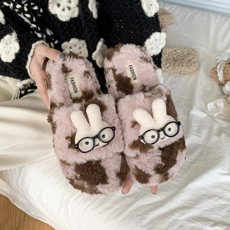 2025 New Cute Cartoon Fluffy Slippers Women's Autumn and Winter Home Indoor Non-slip Thick Bottom Student Dormitory Cotton Mop