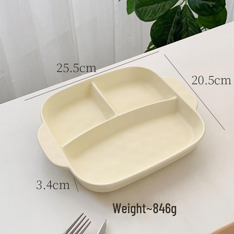 211 Portion Control Ceramic Plate: Fat Loss Square Breakfast & Fruit Plate with Three Compartments for Adults & Children