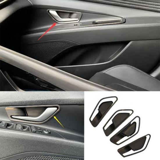 For Hyundai Elantra 2021-2024 Wood Grain Inner Door Handle Lock Cover Trim 4PCS