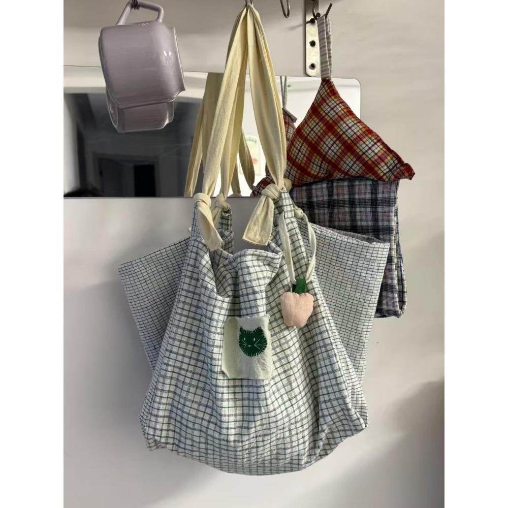 Lazy style plaid fashion shoulder bag 2025 new Korean large-capacity cute casual versatile commuter tote bag