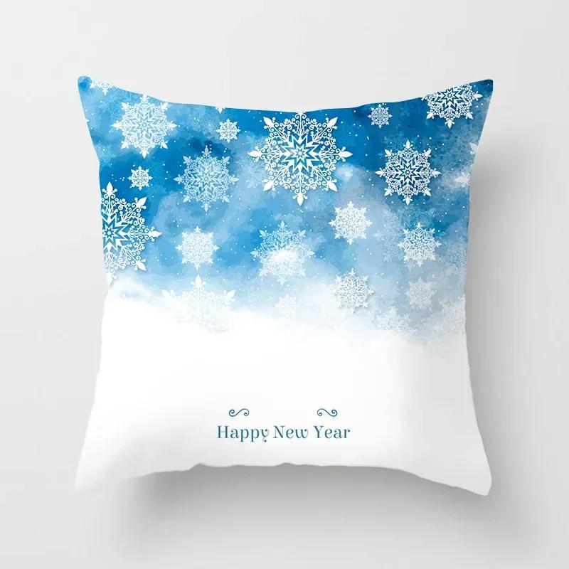 Decor acasă Crăciun fulg de zăpadă albastru Crăciun Fericit Moș Crăciun imprimeu poliester husă de pernă față de pernă funda de almohada