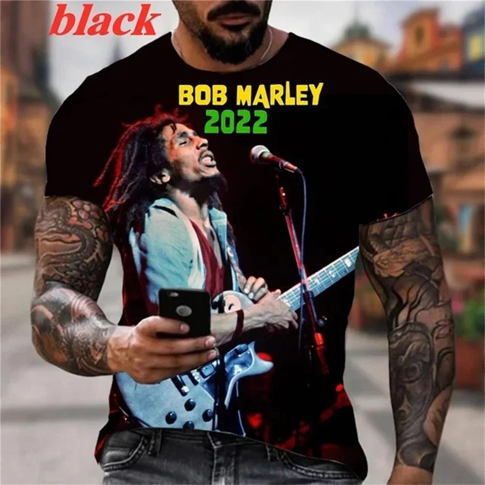 Summer Men's T-shirts Rock Bob Marley 3d Print O-neck Short Sleeve Street Hip-hop Shirt Oversized Tops
