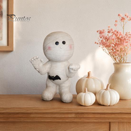 Festive Resin Ornaments Halloween Mummy Statue, Spooky Glowing Figurine for Indoor Outdoor Decor, Figurines LED Creepy Party Ornament Haunted