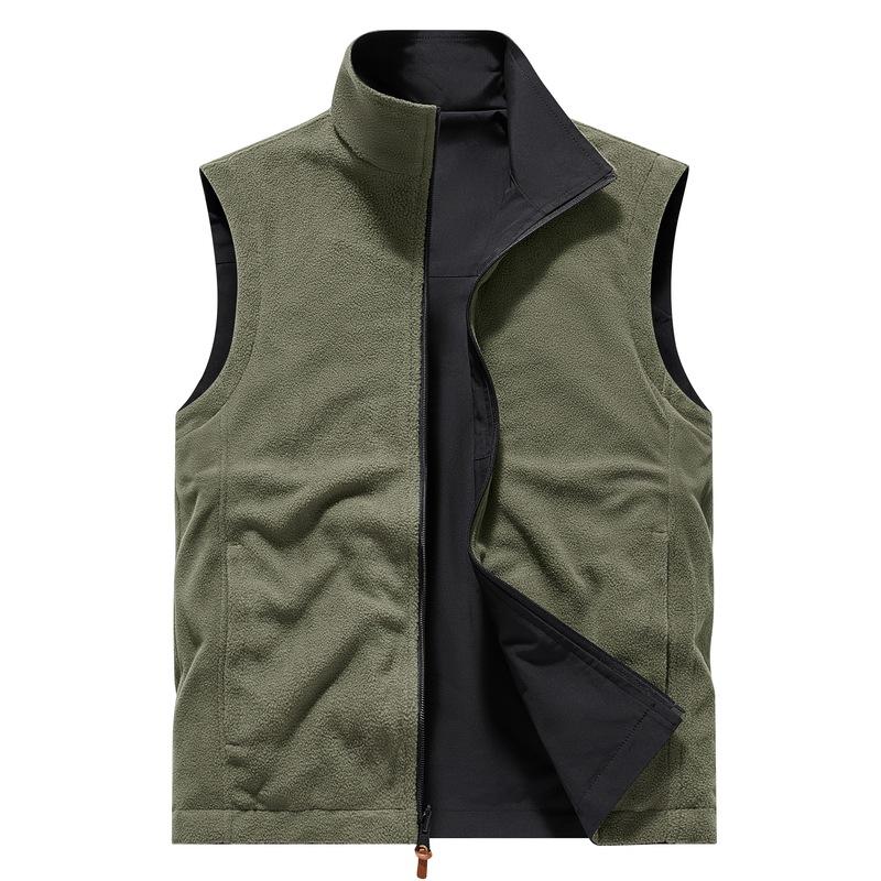 Flannel Double-sided Vest for Men's Outdoor Sports Warm Vest Camisole Workwear Multi Pocket Vest Jacket