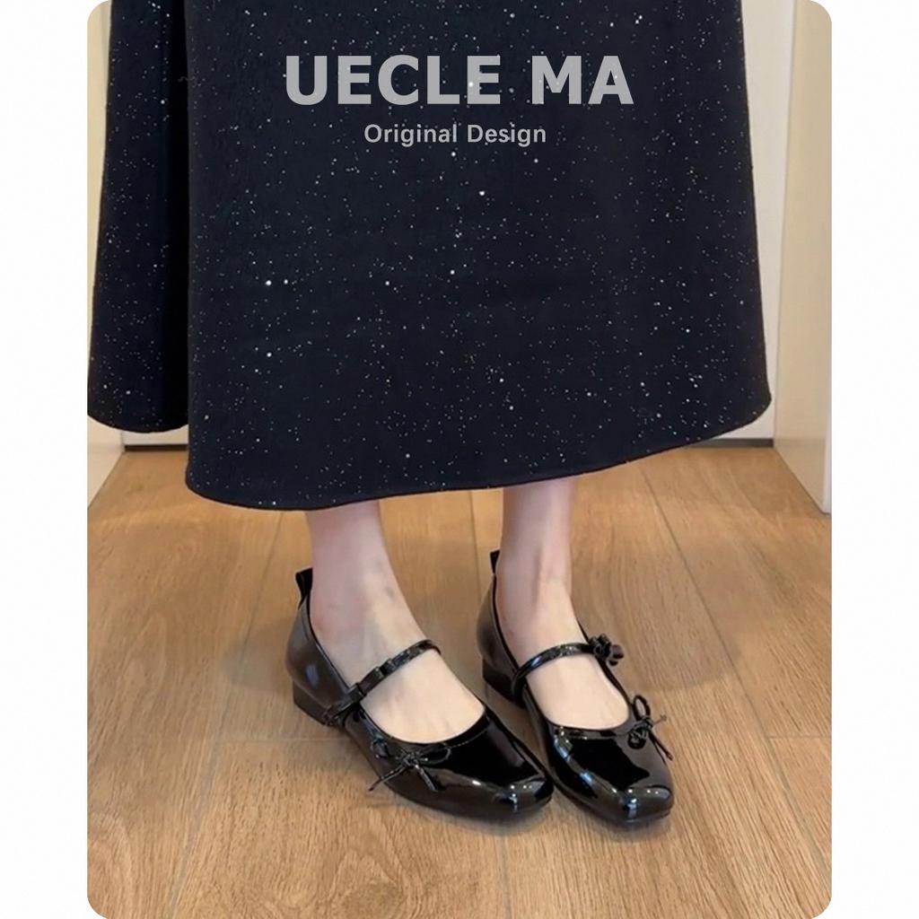 Lambskin~ French Single Shoes Women's Flat Bow Ballet Shoes Light Mouth Evening Shoes Black Retro Mary Jane Shoes
