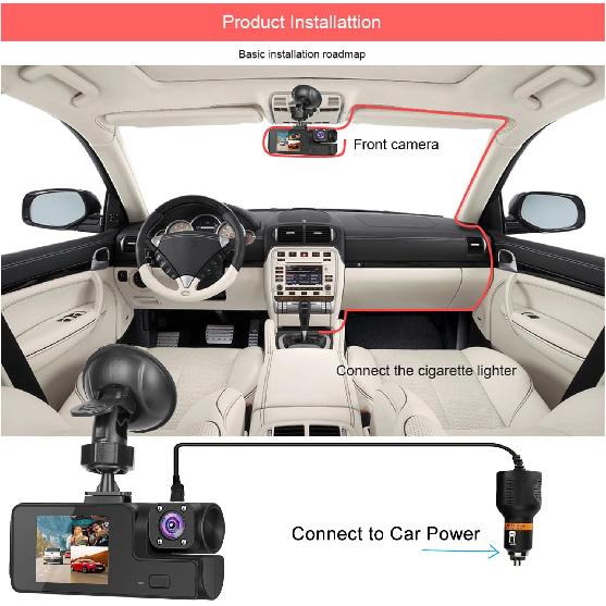 1080P Dual Dash Camera for Car Front and Inside Dashcam Car Security Video Recorder,170°Wide Angle Vehicle Cam,WDR,G-Sensor,2’’ IPS Screen,Loop