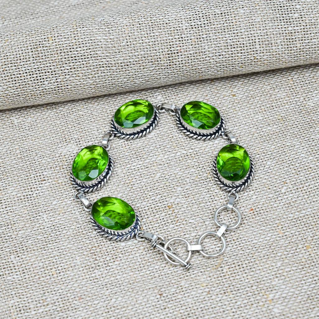 Peridot Gemstone 925 Solid Sterling Silver Pendent For Wedding Gift Beautiful Bracelet
