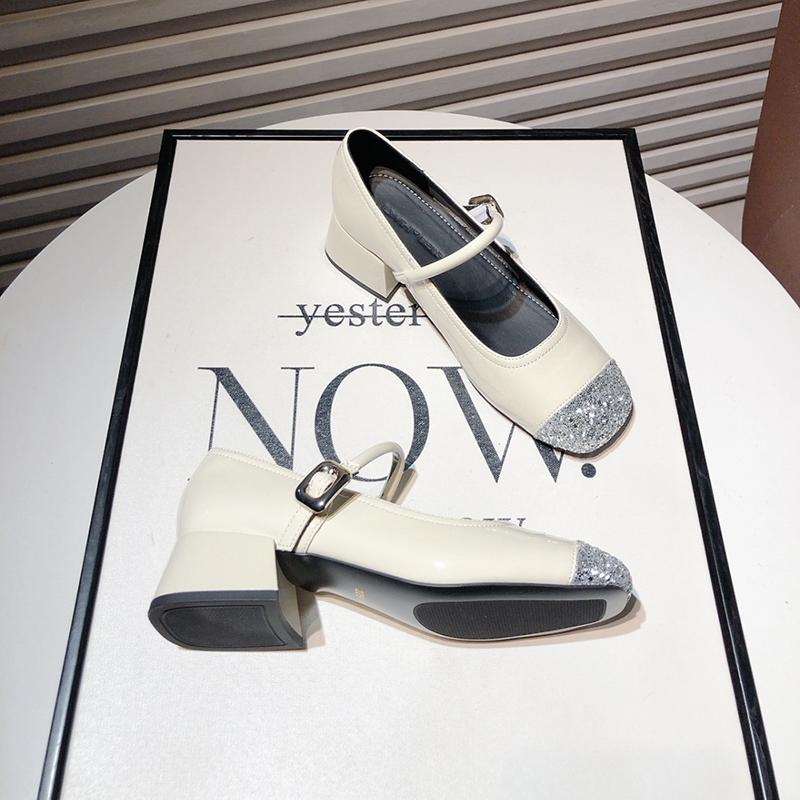 Design Silvery Glitter Women Mary Jane Shoes Casual Thick Heel  Spring Autumn Fashion Wedding Dancing Party Shoes