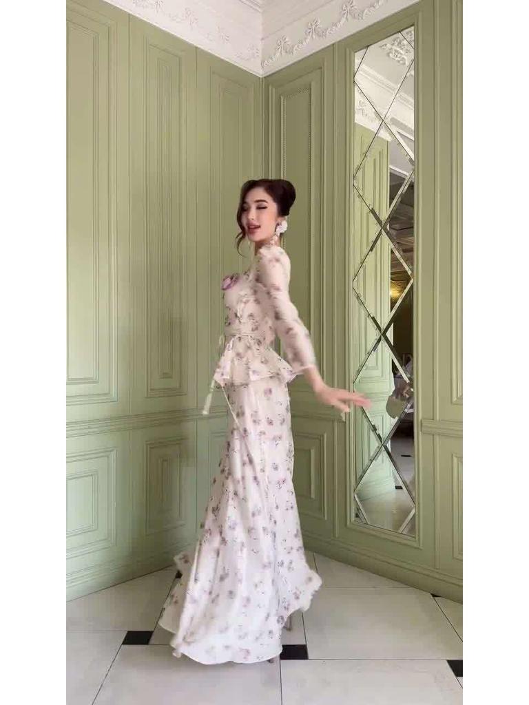 2025 Floral Spring Set: Elegant Long Sleeve Top & Skirt