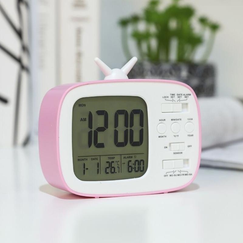TV Shape Digital Display Alarm Clock With Thermometer and Calendar for Student Bedroom
