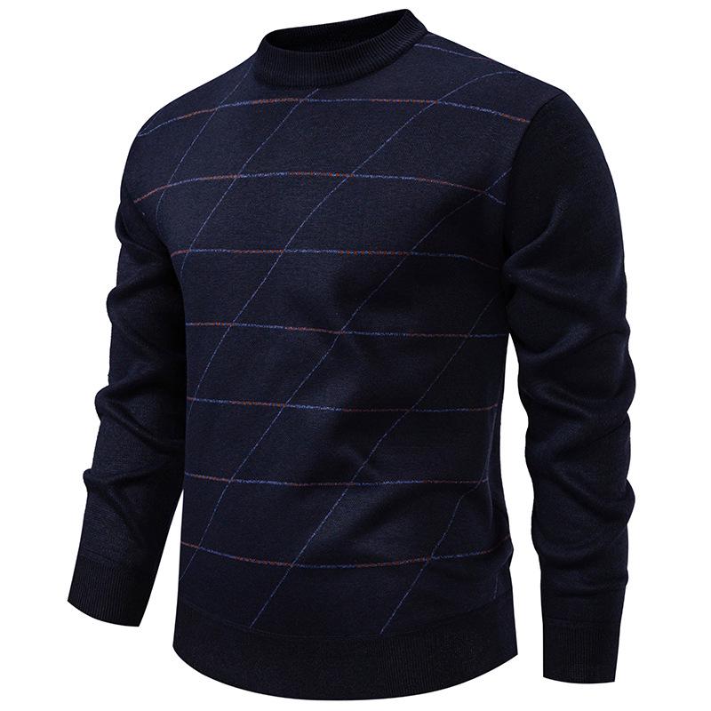 Men's Velvet-Lined Knit Sweater - Warm Autumn/Winter Round Neck for Middle-Aged Dads