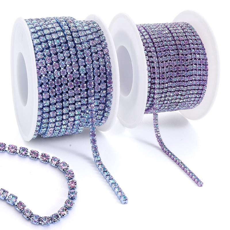 Colors Magic Volcano 5yd 10yd/roll Rhinestones Trim Cup Chain Strass Decorative Applique Crystal Trimmings For Needlework