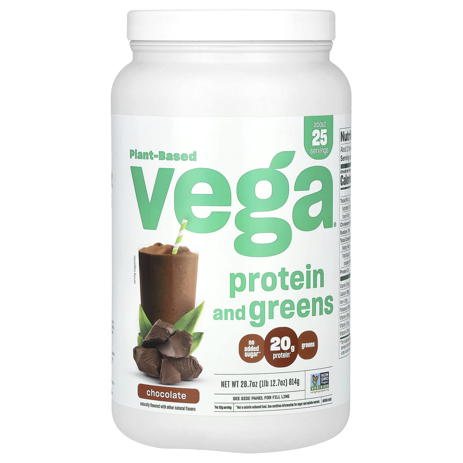 

Vega, Plant Protein and Greens, Chocolate, 1 lb 12.7 oz (814 g)