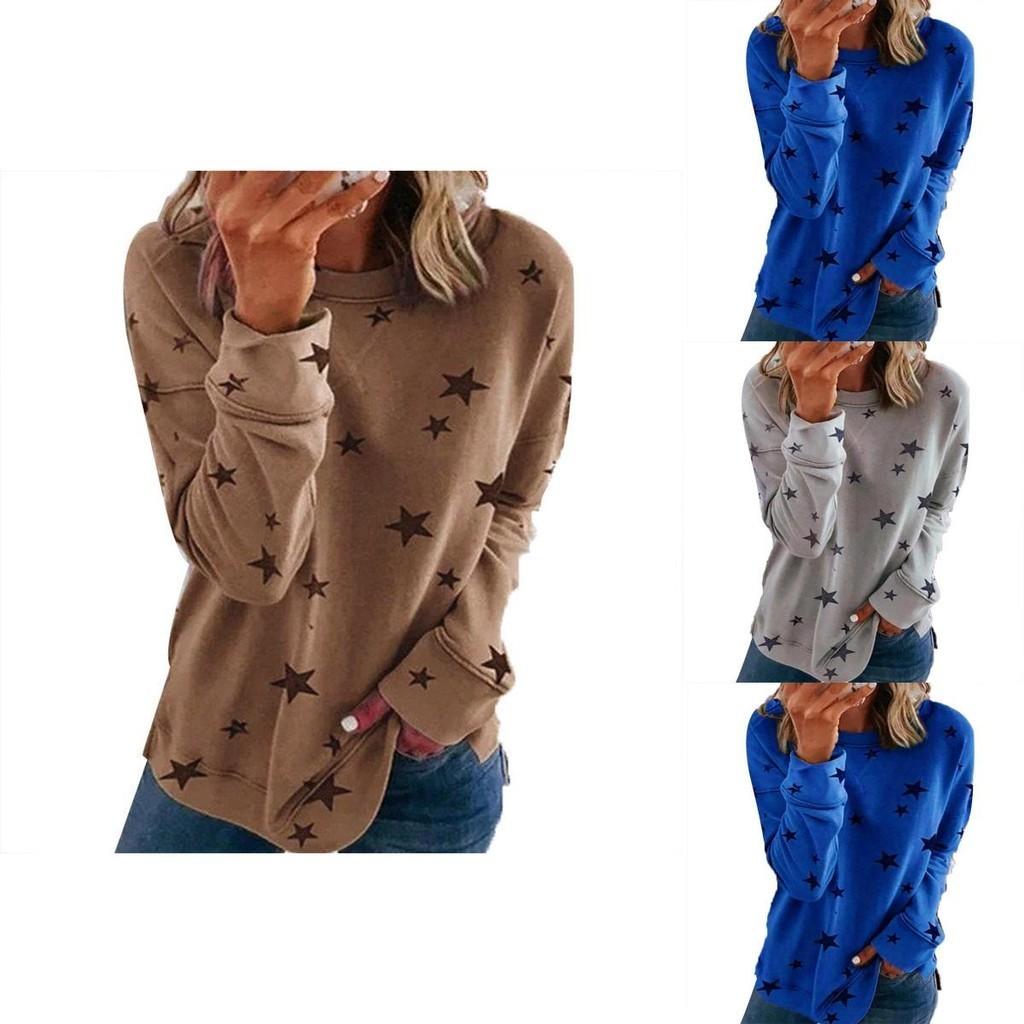 Tunica Casual da Donna Girocollo Manica Lunga con Stampa a Stelle Top Maglietta Camicetta Per Comfort e Stile Quotidiano