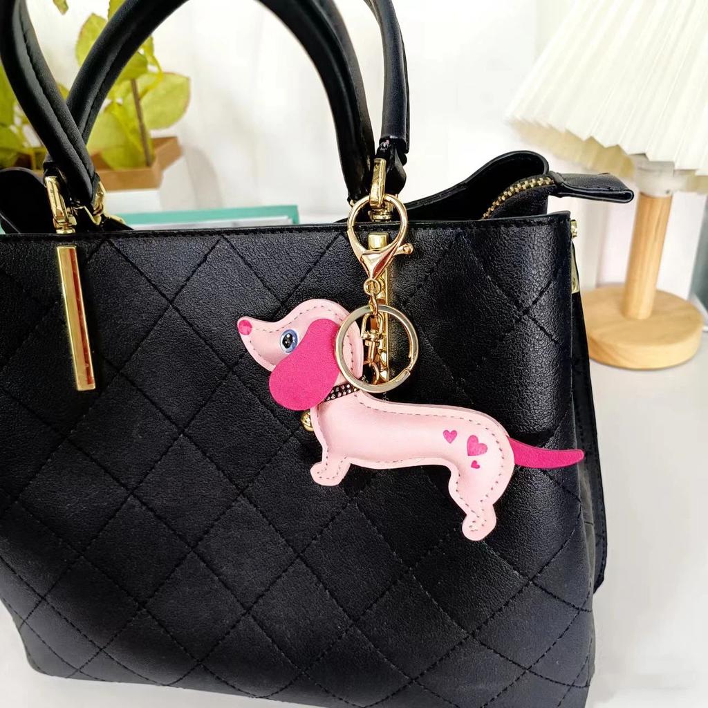 Dachshund Dog Keychain Fashion Pu Leather Dog Keychains For Women Bag Pendant Jewelry