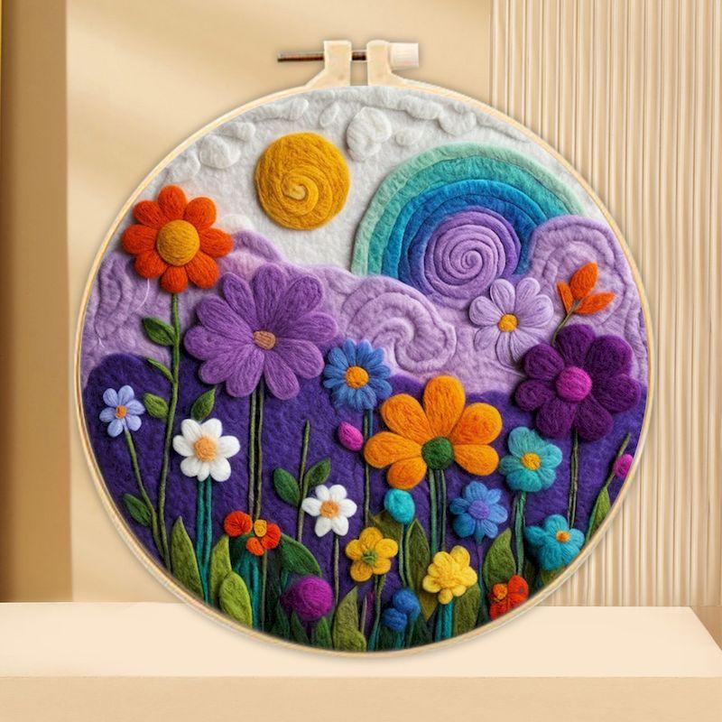 CHENISTORY Wool Felt Painting Diy Creative Making Wool Felt Kit With Embroidery Colorful Scenery Needle Wool Painting Complete K
