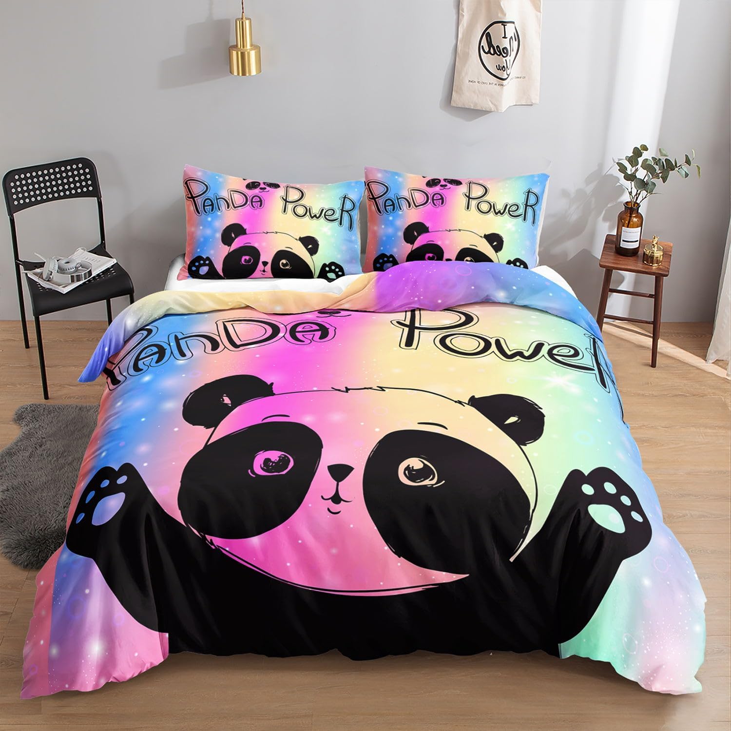 

Colored Panda Bedding Set Duvet Cover and Pillowcase 75*50, Soft Home Textile Polyester 3D Digital Print Bedding Set with zip 135x200cm