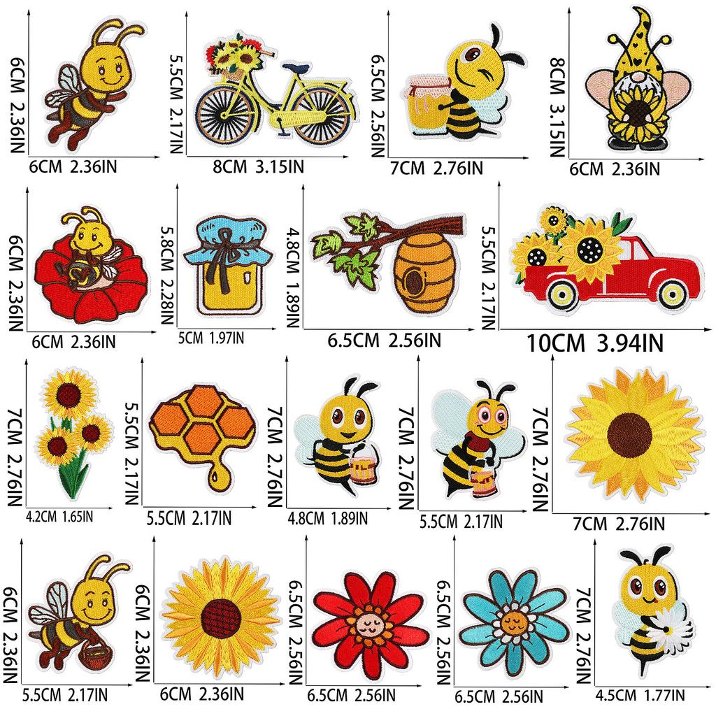 Bee Family Honey Embroidery Cloth Sticker Bag Decoration Sunflower Patch Sticker Cartoon Summer Bicycle Embroidery Sticker