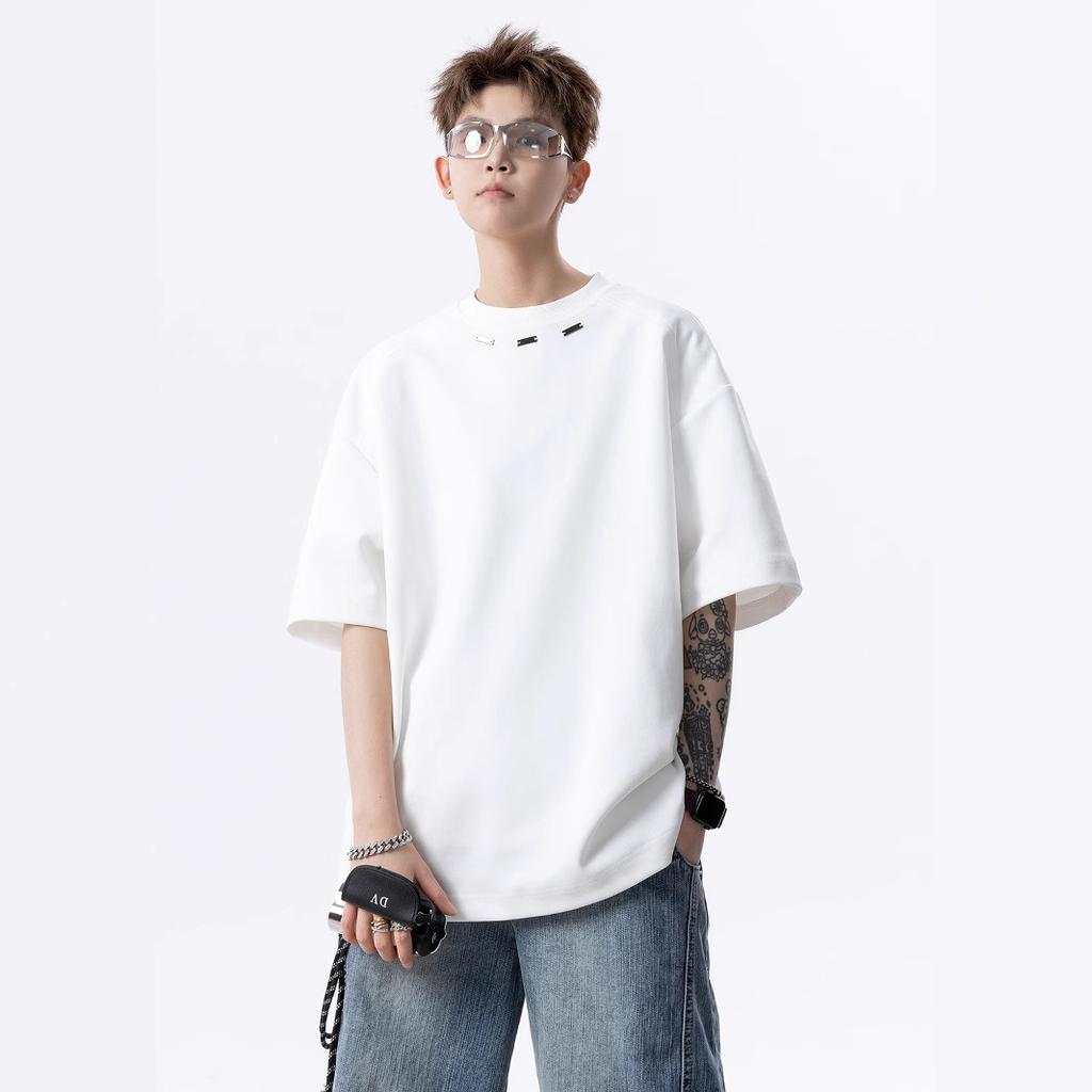 White Short-sleeved T-shirt Men Women New Summer American Heavyweight Pure Cotton Inner Half-sleeve Trendy