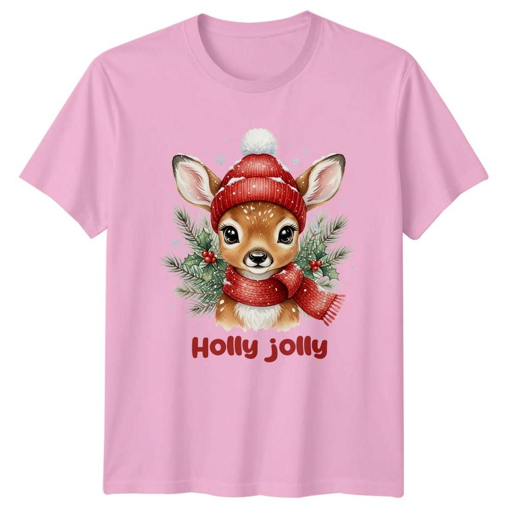 Fawn Holly Jolly Christmas Holidays Unisexs TShirt Unisexs Tee Graphic Top