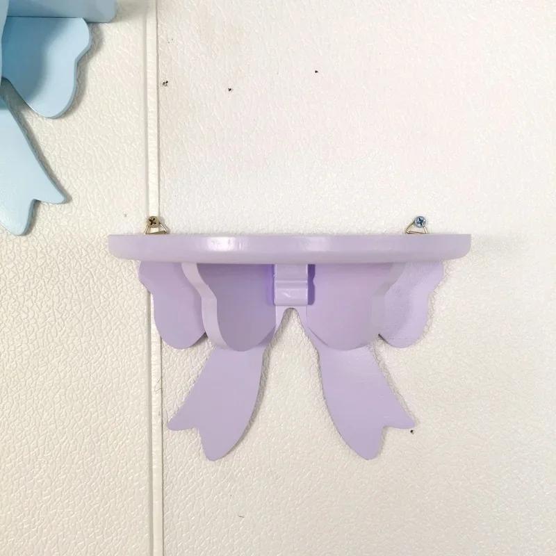 Wooden Decorative Shelves Girls' Room Organizer Holder Pink Wall Shelf Decor Frame Bows Decoration  Wooden Storage Rack