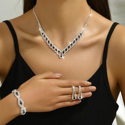 Accessories Multi-Color Zircon Wedding Necklace Earrings Bracelet Bridal Jewelry Set