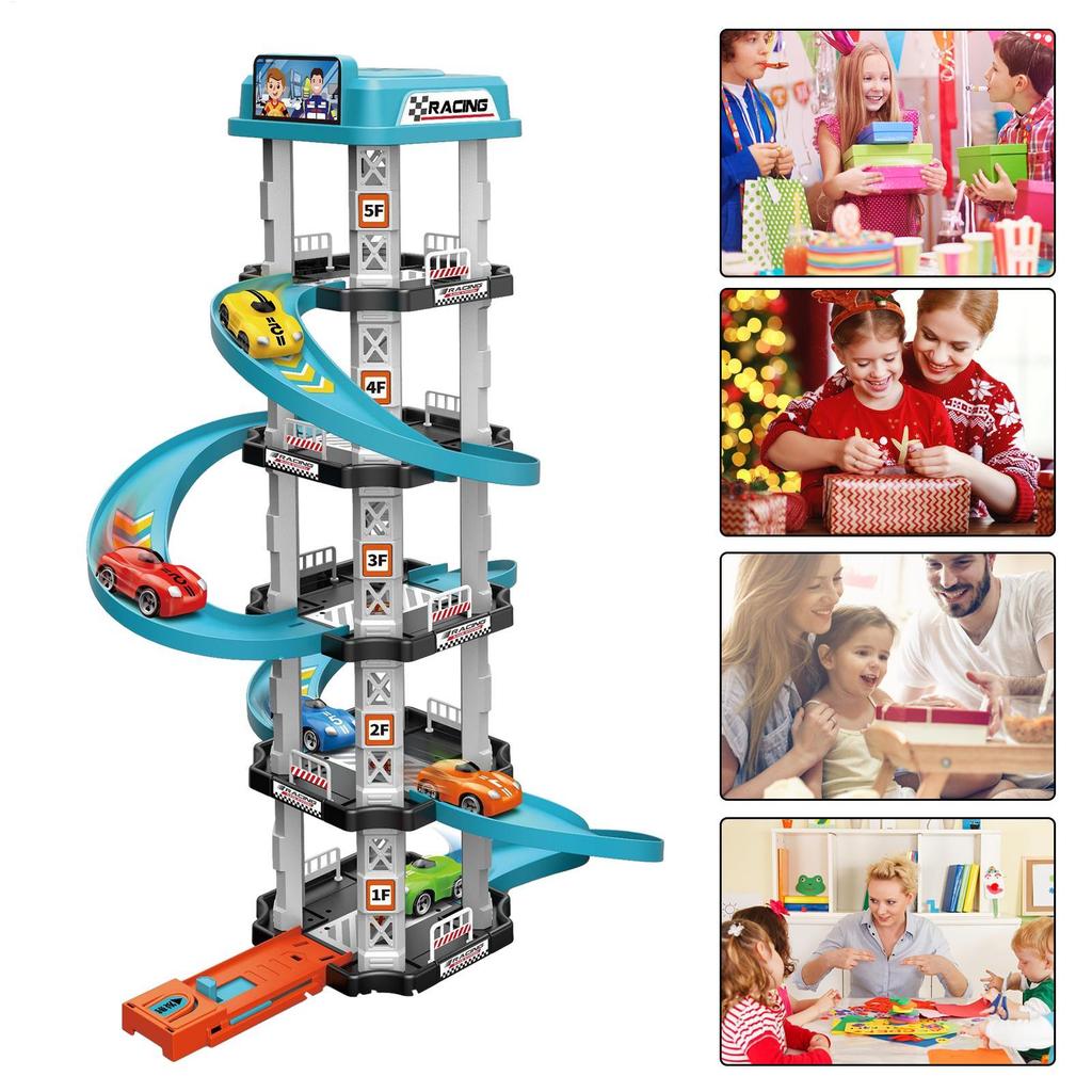 Rennschienenauto Spielzeug Kinder Garage Katapult Sportbahn Spiel Spielzeug Kinder Bauparkplatz Babyplatz Tankstelle DIY Kurvenreiche Straße