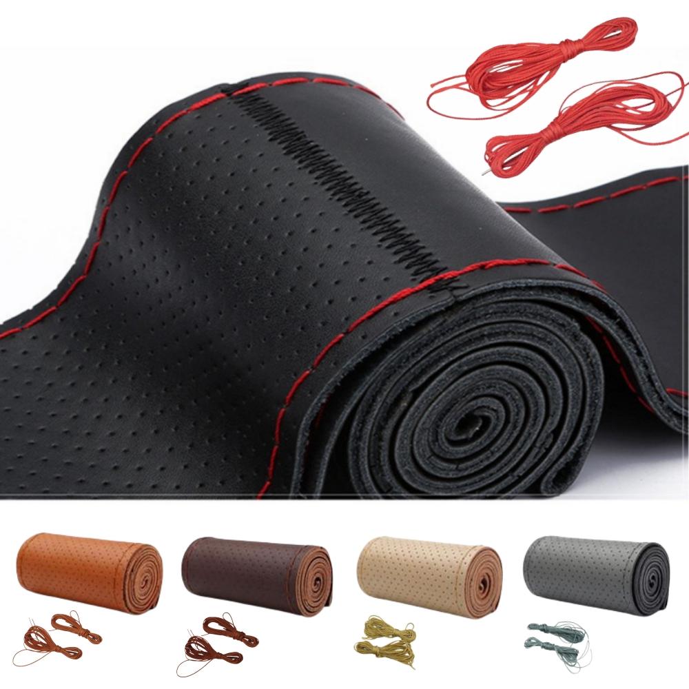 Universal Braid Steering Wheel Cover 38cm Leather Hand Sewing Steering Wheel Cover Genuine Cowhide Leather with Needles Thread